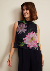 Agnes Floral Overlay Jumpsuit - Navy