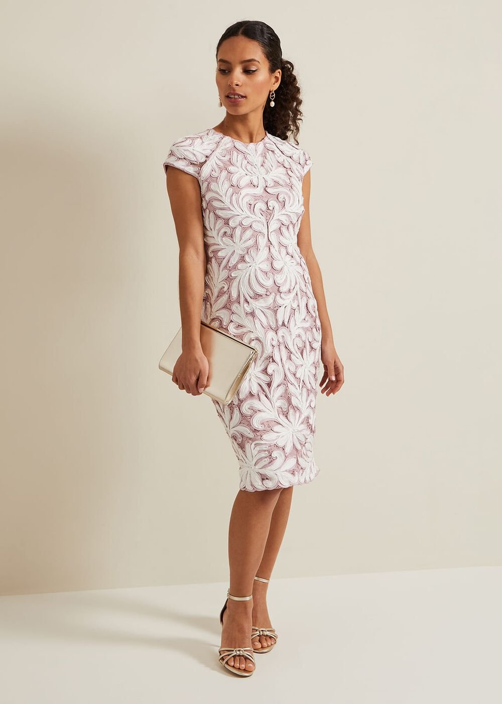 Petite Karima Tapework Midi Dress - Pale Pink