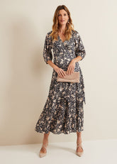 Kezia Satin Floral Wrap Dress - Multi-Coloured