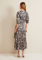 Kezia Satin Floral Wrap Dress - Multi-Coloured