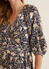 Kezia Satin Floral Wrap Dress - Multi-Coloured