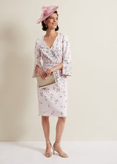 Giovanna Floral Belted Split Sleeve Dress - Multi-Coloured