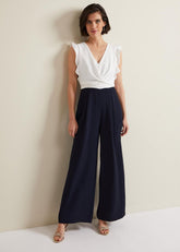 Ayla Ruffle Wrap Jumpsuit - Navy/Ivory