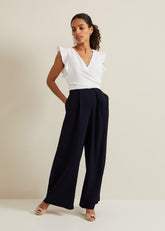 Petite Ayla Ruffle Colourblock Jumpsuit - Navy/Ivory