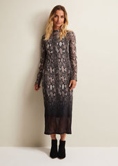 Alix Ombre Snake Midi Mesh Dress - Brown