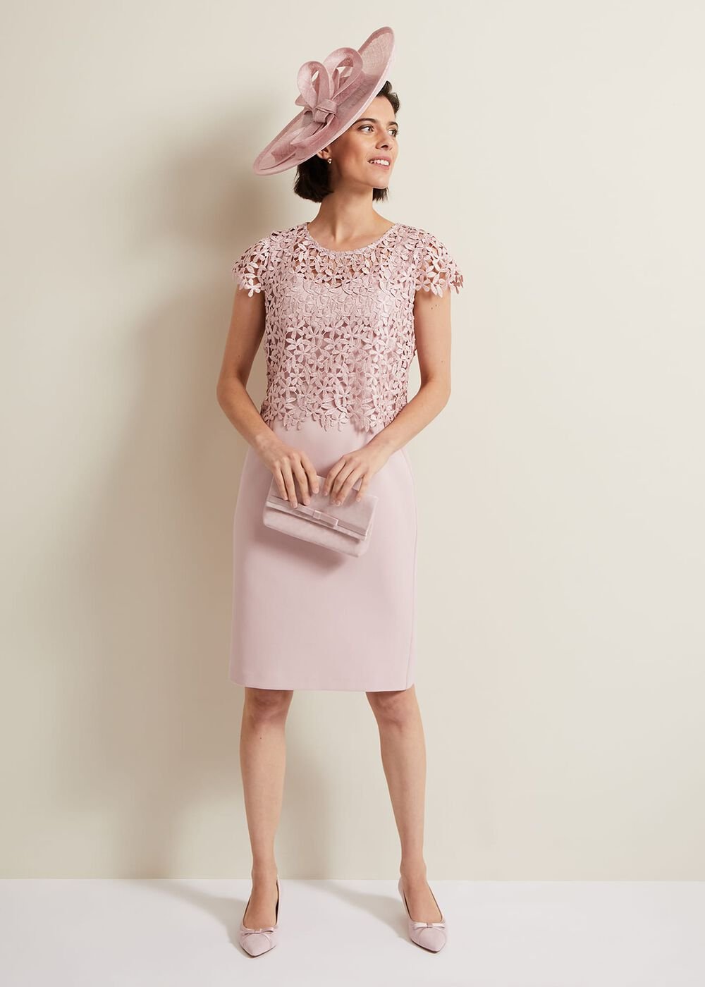 Daisy Lace Midi Dress - Pale Pink