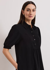 Claudia Button Swing Mini Dress - Black