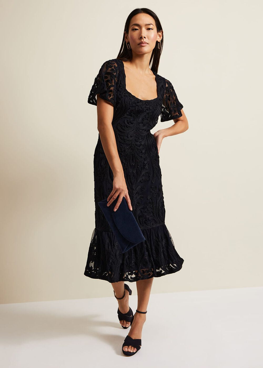 Matilda Tapework Midi Dress - Navy