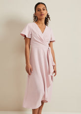 Petite Julissa Frill Wrap Dress - Antique Rose