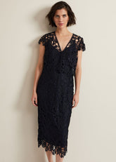 Meghan Lace Double Layer Dress - Navy