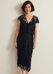 Meghan Lace Double Layer Dress - Navy