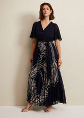 Abigail Printed Pleat Midaxi Dress - Multi-Coloured