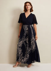 Abigail Printed Pleat Midaxi Dress - Multi-Coloured
