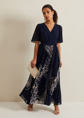 Petite Abigail Printed Pleat Midaxi Dress - Multi-Coloured