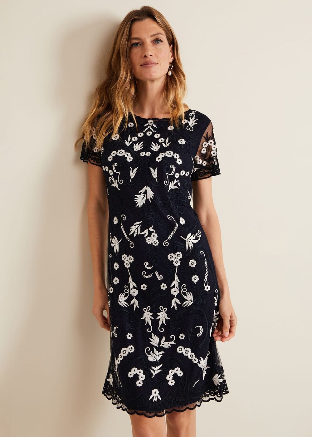 Florisa Embroidered Dress - Navy