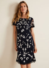 Florisa Embroidered Dress - Navy