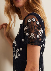 Florisa Embroidered Dress - Navy