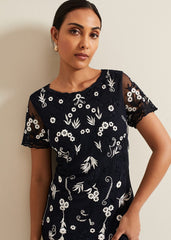 Petite Florisa Embroidered Dress - Navy