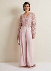 Mariposa Pale Pink Lace Jumpsuit - Pale Pink