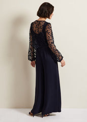 Mariposa Cream Lace Jumpsuit - Navy