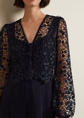 Mariposa Cream Lace Jumpsuit - Navy