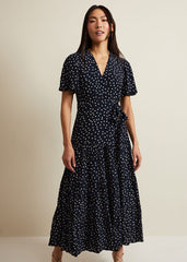 Jenna Black Spot Wrap Midaxi Dress - Navy/Ivory