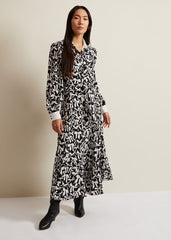 Bonnie Black Bow Shirt Midi Dress - Black/Ivory