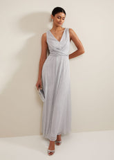 Artemis Plisse Shimmer Maxi Dress - Silver