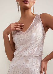 Lexi Ditsy Beaded Cowl Maxi Dress - Pale Pink