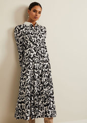 Petite Bonnie Black Bow Shirt Midi Dress - Black/Ivory