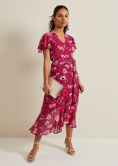 Petite Nadine Ruffle Print Dress - Multi-Coloured