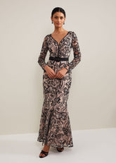 Nola V-Neck Embroidered Maxi Dress - Multi-Coloured