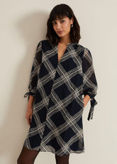 Cora Check Navy Tunic Dress - Navy