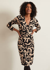 Brooke Jersey Bow Bodycon Midi Dress - Black/Nude