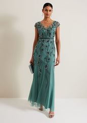 Evonne Beaded Maxi Dress - Light Green