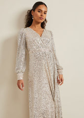 Petite Amily Sequin Maxi Dress - Silver