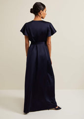 Petite Arabella Satin Maxi Dress - Navy