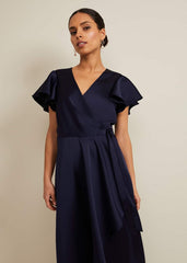 Petite Arabella Satin Maxi Dress - Navy