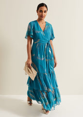 Petite Charissa Silk Maxi Dress - Blue