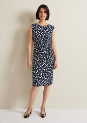 Josey Jersey Spot Bodycon Midi Dress - Navy/Ivory