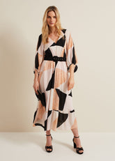 Sophia Colourblock Belted Midi Dress - Multi-Coloured