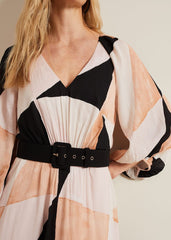 Sophia Colourblock Belted Midi Dress - Multi-Coloured