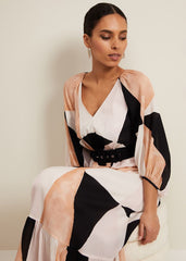 Petite Sophia Colour Block Belted Dress - Multi-Coloured