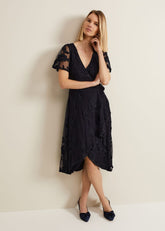 Clara Tapework Wrap Dress - Navy