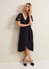 Clara Tapework Wrap Dress - Navy