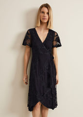 Clara Tapework Wrap Dress - Navy