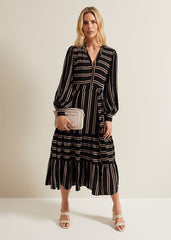 Laura Stripe Midaxi Dress - Black/Multi