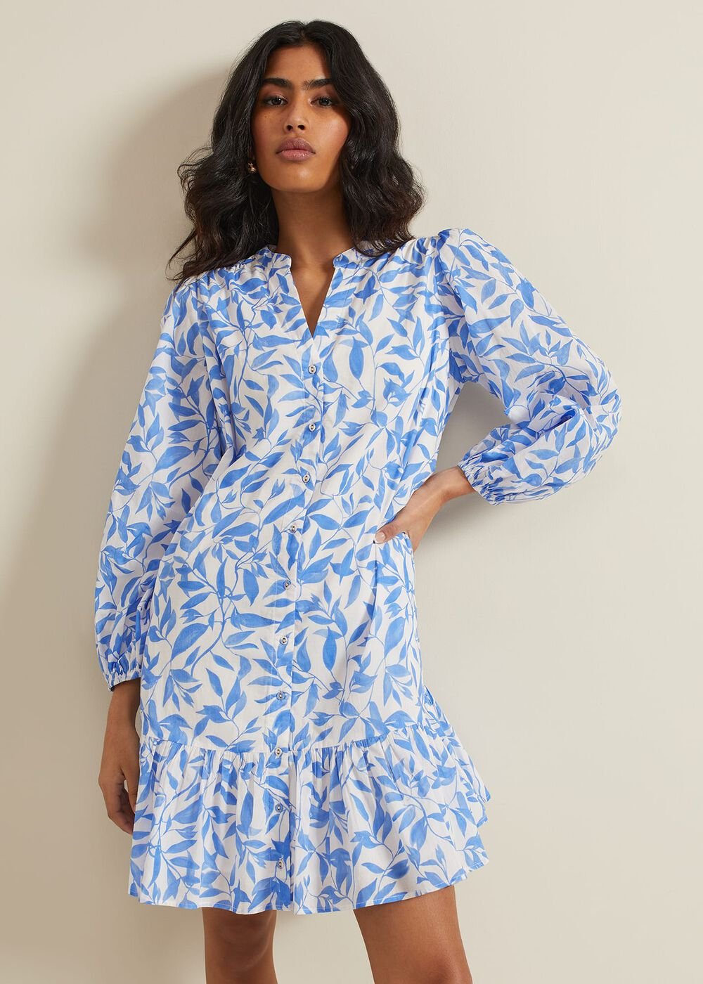 Hermoine Cotton Swing Dress - Blue