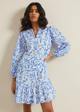 Hermoine Cotton Swing Dress - Blue