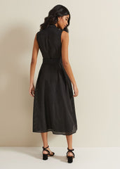 Carey Sleeveless Check Midi Dress - Black
